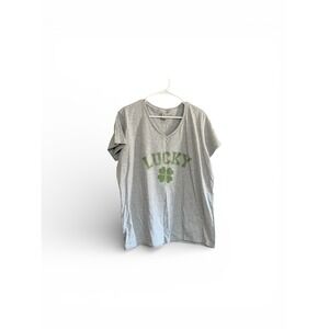 Gildan Lucky Four Leaf Clover St Patricks Day V-Neck‎ T-Shirt Heather Gray XL